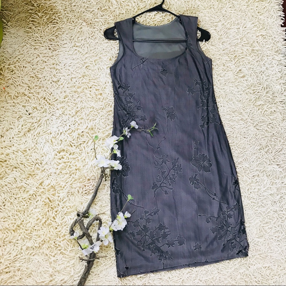 Metallic grey silk dress